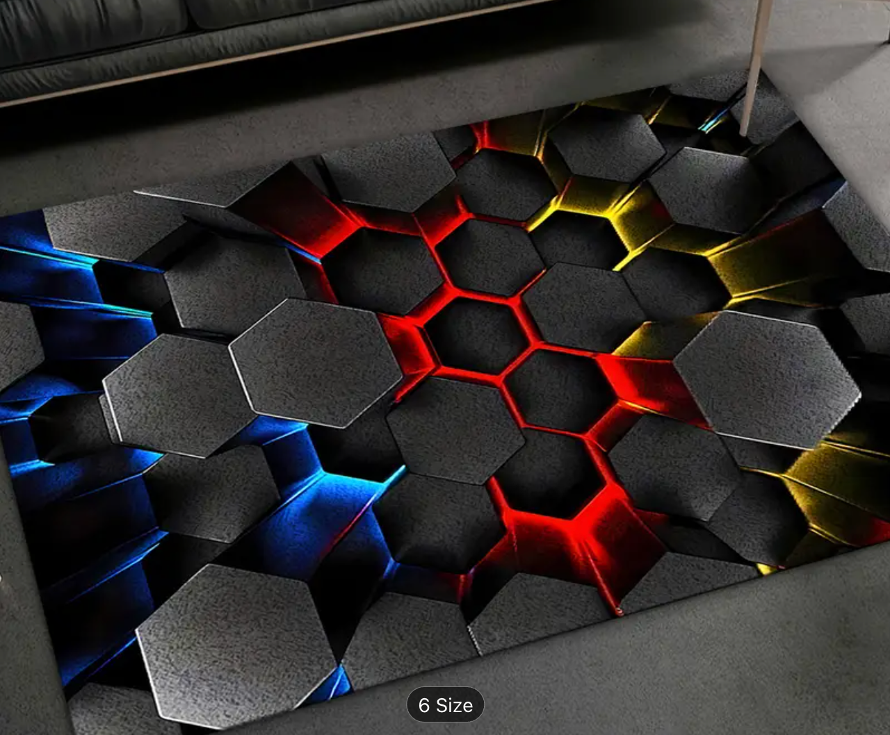 3D Black Hexagon Pattern Mat, Velvet + 7mm Thickness with Anti-Slip Backing Design, Over 800g per Square Meter. Lightweight, Soft, Durable, and Comfortable. Suitable for Entryway Rugs,