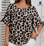 EMERY ROSE Plus Size Ruffle Hem Short Sleeves Blouse, Simple Fashion Casual Everyday Vacation Woman Spring Summer,Western Wear Women,Spring/Summer