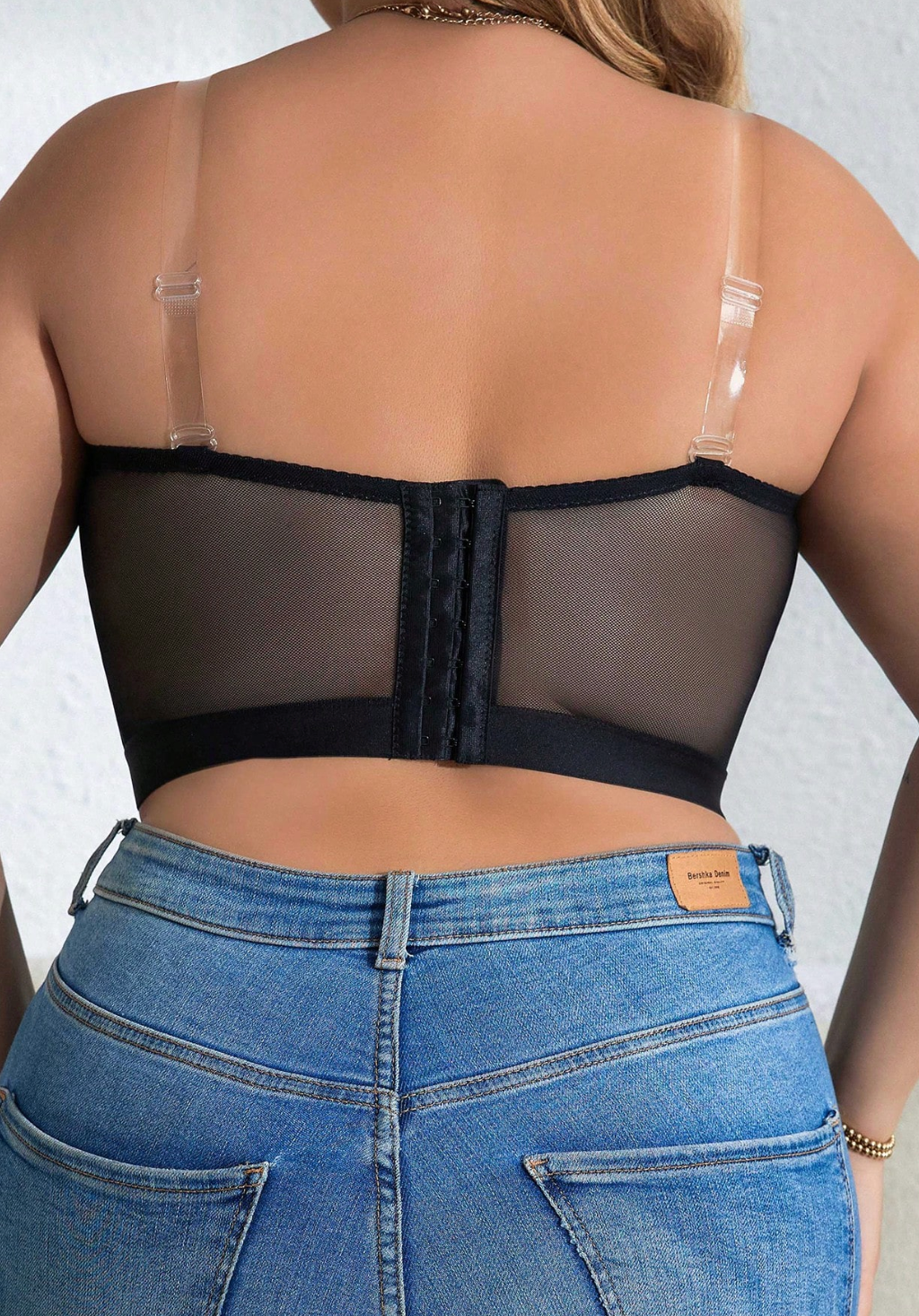 Plus Size Black Plain Semi Sheer Medium Stretch Casual Fabric Strapless Tube Top Bra