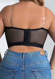 Plus Size Black Plain Semi Sheer Medium Stretch Casual Fabric Strapless Tube Top Bra