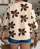 Plus Size Women Floral Print V-Neck Lantern Sleeve Blouse