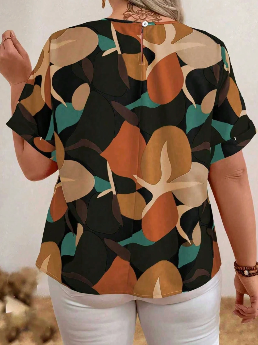 Plus Size Women's Floral Print Round Neck Batwing  Loose Blouse