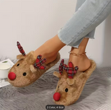 Women's Christmas Reindeer Plush Slippers with Antlers & Red Nose