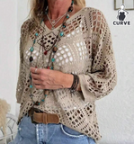 Plus Size Women Hollow Out Loose Knit Sweater