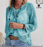 Plus Size Women Hollow Out Loose Knit Sweater