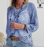 Plus Size Women Hollow Out Loose Knit Sweater