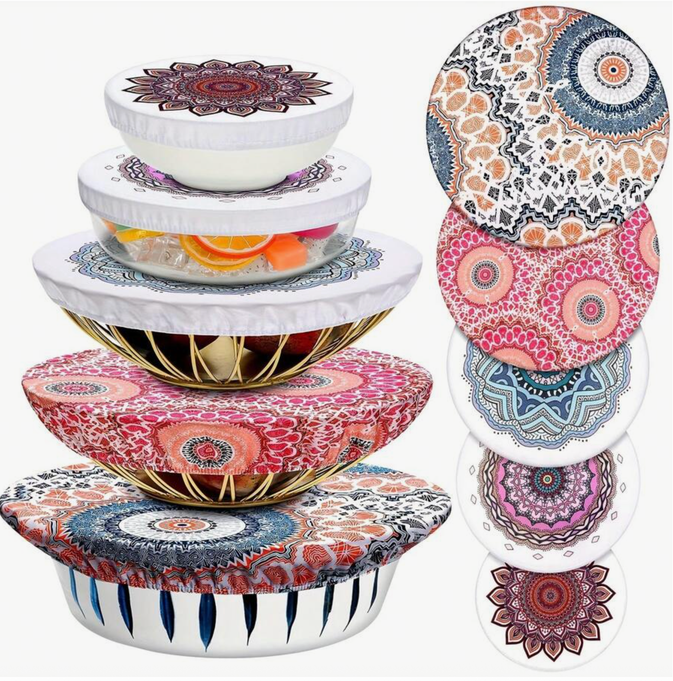 Reusable In 5 Size Stretch Cloth Fabric Elastic Food Storage Bowl Covers