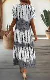 Women Casual V-Neck Short Sleeve Loose Tie-Dye Printed Split Dress