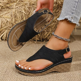 Women's Mule Sandals with Adjustable Strap High Wedge Heel
