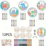 12pcs flower house wind chime set-wooden house wind chime set