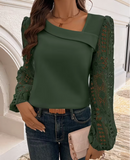Women'S Stylish Long-Sleeve Shirt with Lace And Patchwork