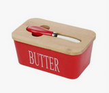 1pc Ceramic Butter Dish Set With Bamboo Lid And Knife - Airtight Silicone Sealed Butter Keeper For Kitchen Countertop And Refrigerator