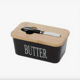 1pc Ceramic Butter Dish Set With Bamboo Lid And Knife - Airtight Silicone Sealed Butter Keeper For Kitchen Countertop And Refrigerator