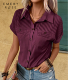 EMERY ROSE Women's Solid Color Batwing Sleeve Leisure Shirt For Vacation
