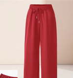 A Pair of Elegant Casual Long Pants for Women, Featuring a High-Waisted Design with a Solid Color And Lightweight Fabric,
