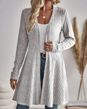 Women'S Solid Color Cardigan | Elegant Long Sleeve, Flared Hem, Slight Stretch Fabric for Spring/Fall