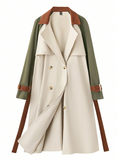 GlowEve Women's Solid Color Patchwork Front Button Casual Long Sleeve Trench Coat Fall Winter Cloth