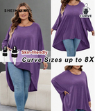 SHEIN CURVE+ Plus Size Loose Bat Wing Hem Asymmetrical Hem Front Short Back Long T-Shirt, Crew