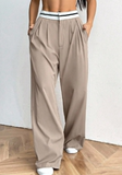 Contrast Pocket Casual Plus Size Wide Leg Pants In Fall/Winter