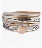 1pc Fashion Alloy Round Pendant Multi-Layer Snake Faux Leather Wrap Bracelet Gift For Girlfriend/Mother, Adjustable