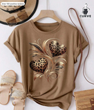 EMERY ROSE Women's Plus Size Brown Short Sleeve T-Shirt Featuring Leopard Heart Plant Pattern