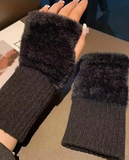 2 Pairs Of Women's Fingerless Gloves - Soft, Warm Winter Gloves With Striped Cuffs, Black And White