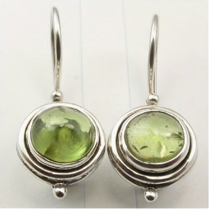 Bohemian Handmade Silvery Color Earring Boho Earrings Vintage Artificial Green Cubic Zirconia Drop Dangle Earring Gift for Her