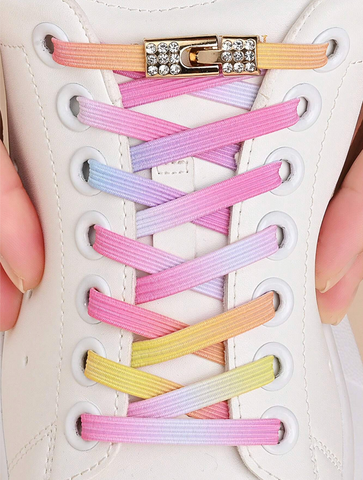 1 Pair Faux Diamond Buckle Elastic No-Tie Shoelaces,