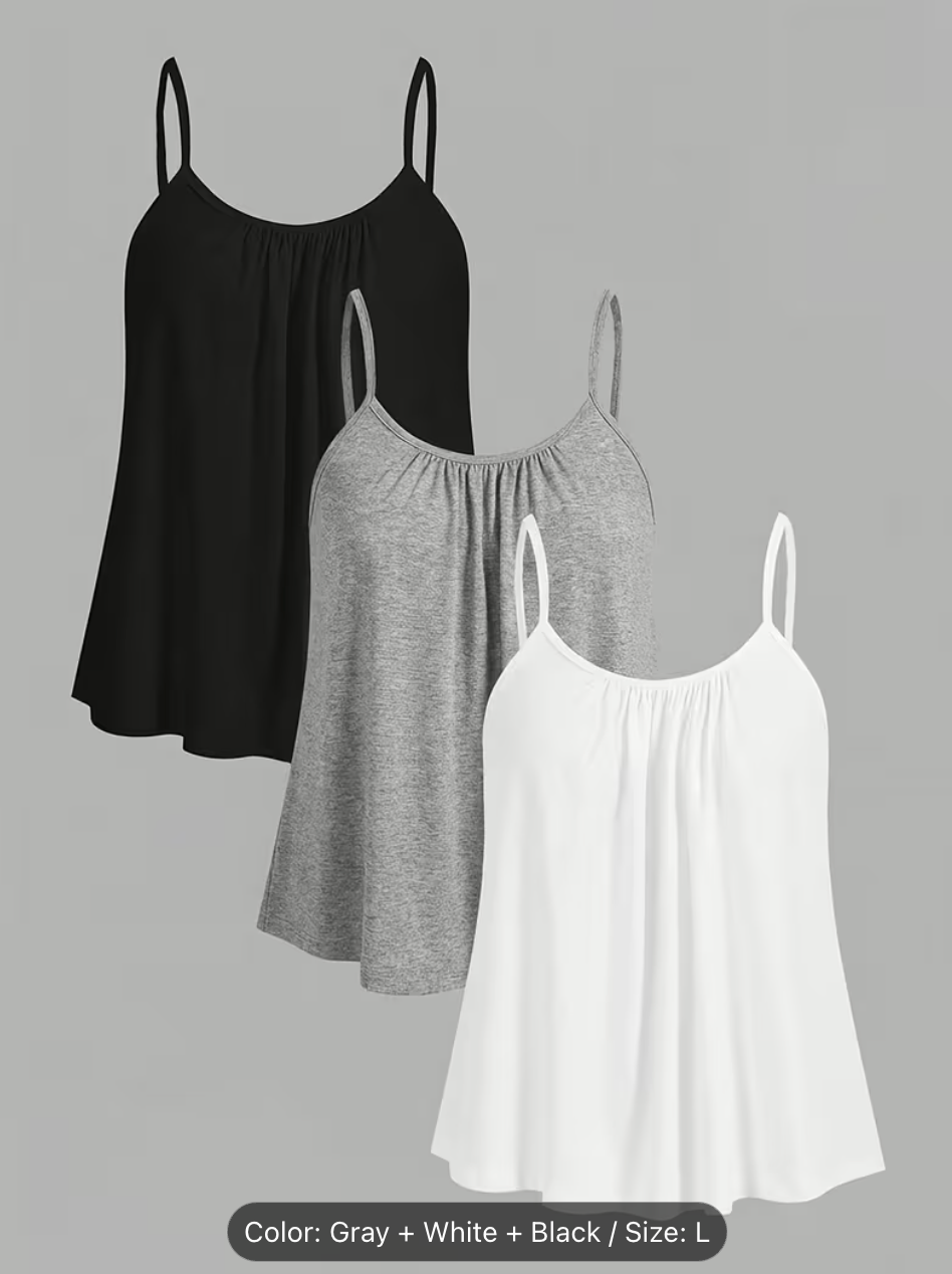 Women'S 3pcs Set Ruched Cami Loose Casual Vest