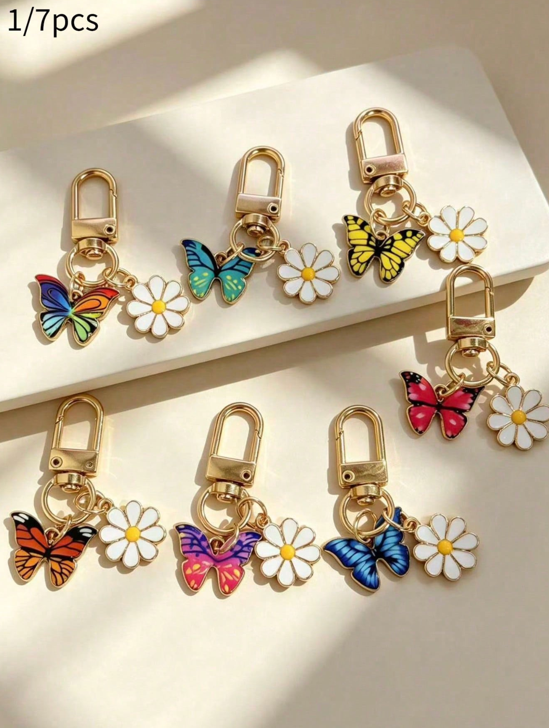 1/7pcs Butterfly Keychain, Bohemian Style Animal Metal Key Ring, Wallet/Bag/Backpack Charm, Earphone Case Accessory, Women's Gift, Halloween/Teacher's Day Decoration, Summer/Beach/Bag Charm, Keychain, Women's Keychain, Car Accessory, Travel Essential, Wal