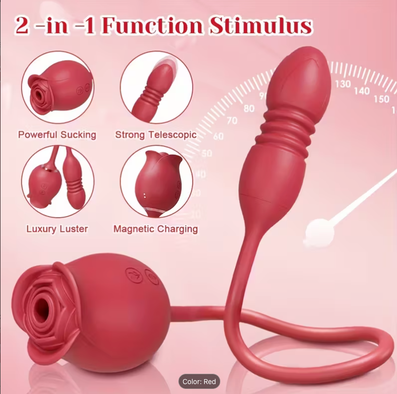 Dildo - Rose Sex Toy Dildo Vibrator - 3In1 Rose Sex Stimulator for Women with 10 Sucking And Thrusting Dildo G Spot Vibrators, Adult Clitoral Nipple Suck for Woman Man Couples