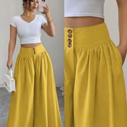 Elenzga Striped Print Button Decor Slant Pocket Casual Alternative Wide Leg Pants