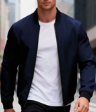 Manfinity Homme Men's Autumn Contrast Color Zipper Collar Casual Baseball Jacket