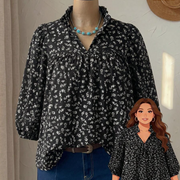 Rusticease Plus Size Women Spring/Autumn Casual Vacation Style Ditsy Floral Lantern Sleeve