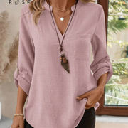 EMERY ROSE Women's V-Neck Plain Textured Fabric Casual Summer Shirt White V Neck Blouse
