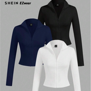 SHEIN EZwear 3pcs/Set Casual Minimalist White, Black, Navy Blue Knit Zip-Up Long Sleeve T-Shirts
