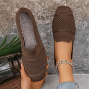 Women's Knitted Flat Shoes, Comfortable Square Toe Loafers, Breathable Mom Shoes