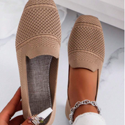 Women's Knitted Flat Shoes, Comfortable Square Toe Loafers, Breathable Mom Shoes