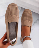 Women's Knitted Flat Shoes, Comfortable Square Toe Loafers, Breathable Mom Shoes