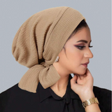 1pc Lace-Up Lined Solid Color Headband Cap, Lightweight Elastic Headwrap For Women
