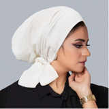 1pc Lace-Up Lined Solid Color Headband Cap, Lightweight Elastic Headwrap For Women