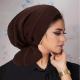 1pc Lace-Up Lined Solid Color Headband Cap, Lightweight Elastic Headwrap For Women
