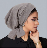 1pc Lace-Up Lined Solid Color Headband Cap, Lightweight Elastic Headwrap For Women