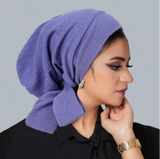 1pc Lace-Up Lined Solid Color Headband Cap, Lightweight Elastic Headwrap For Women