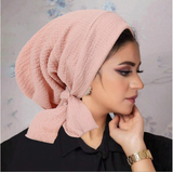 1pc Lace-Up Lined Solid Color Headband Cap, Lightweight Elastic Headwrap For Women