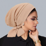1pc Lace-Up Lined Solid Color Headband Cap, Lightweight Elastic Headwrap For Women