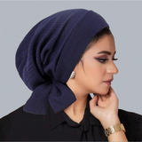 1pc Lace-Up Lined Solid Color Headband Cap, Lightweight Elastic Headwrap For Women