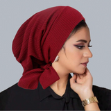 1pc Lace-Up Lined Solid Color Headband Cap, Lightweight Elastic Headwrap For Women