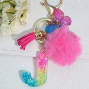 1pc Contrast Color Resin Letter Key Chain, Fashion Bag Pendant With Butterfly Tassel Pom Pom, Gift For Friends School Car Accessories Cute Goth Y2k Gifts For Mother, Father, Graduation, And Teacher