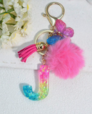 1pc Contrast Color Resin Letter Key Chain, Fashion Bag Pendant With Butterfly Tassel Pom Pom, Gift For Friends School Car Accessories Cute Goth Y2k Gifts For Mother, Father, Graduation, And Teacher